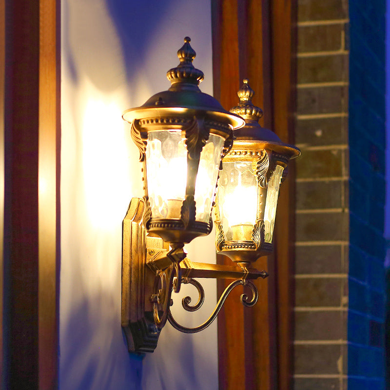 Bronze Lantern Wall Light - Clear Glass Cottage Style 2 Heads Courtyard Hanging