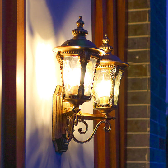 Bronze Lantern Wall Light - Clear Glass Cottage Style 2 Heads Courtyard Hanging