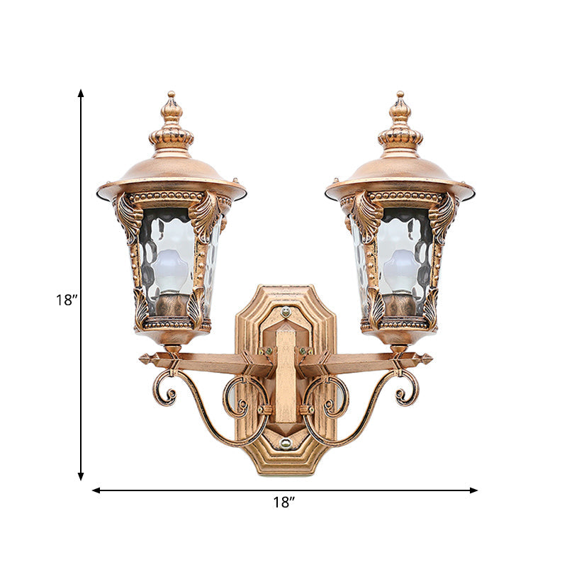 Bronze Lantern Wall Light - Clear Glass Cottage Style 2 Heads Courtyard Hanging
