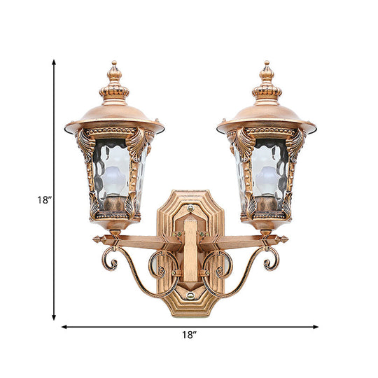 Bronze Lantern Wall Light - Clear Glass Cottage Style 2 Heads Courtyard Hanging