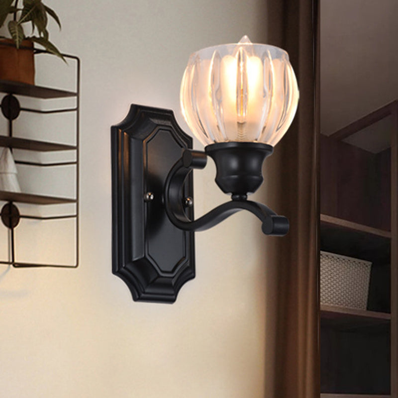 Globe Vintage Frosted Glass Wall Sconce - 1-Light Black Mounted Light Fixture For Living Room