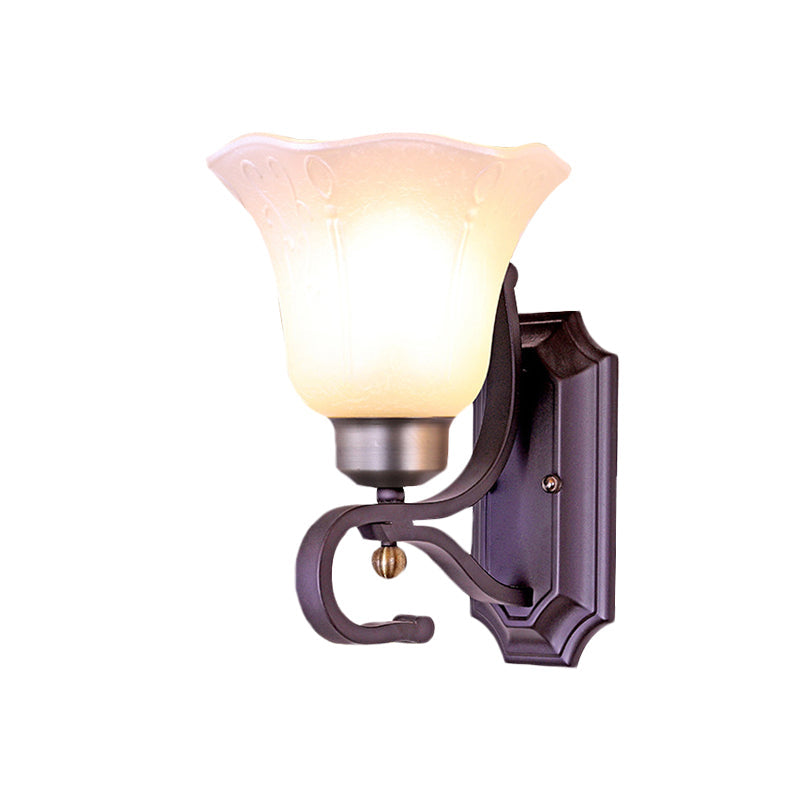 Vintage Blossom Sconce Wall Light With Frosted White Glass In Black Finish