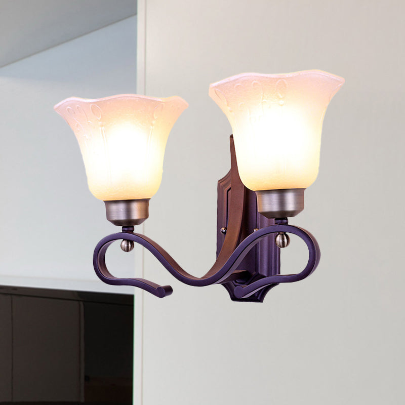 Vintage Blossom Sconce Wall Light With Frosted White Glass In Black Finish