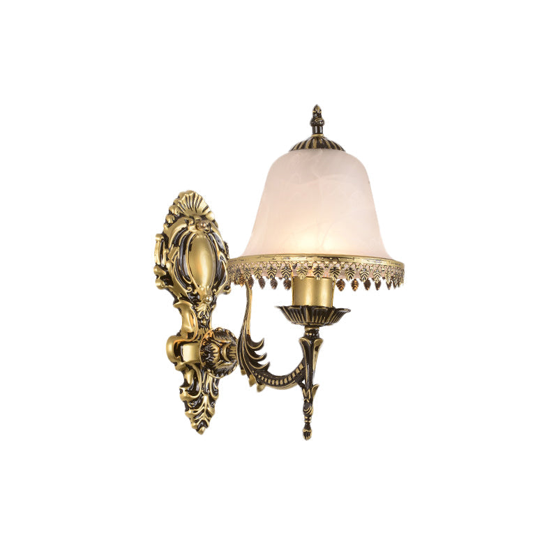 Ivory Glass Brass Bell Sconce Wall Light For Living Room