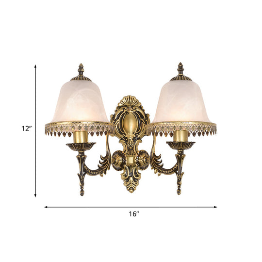 Ivory Glass Brass Bell Sconce Wall Light For Living Room