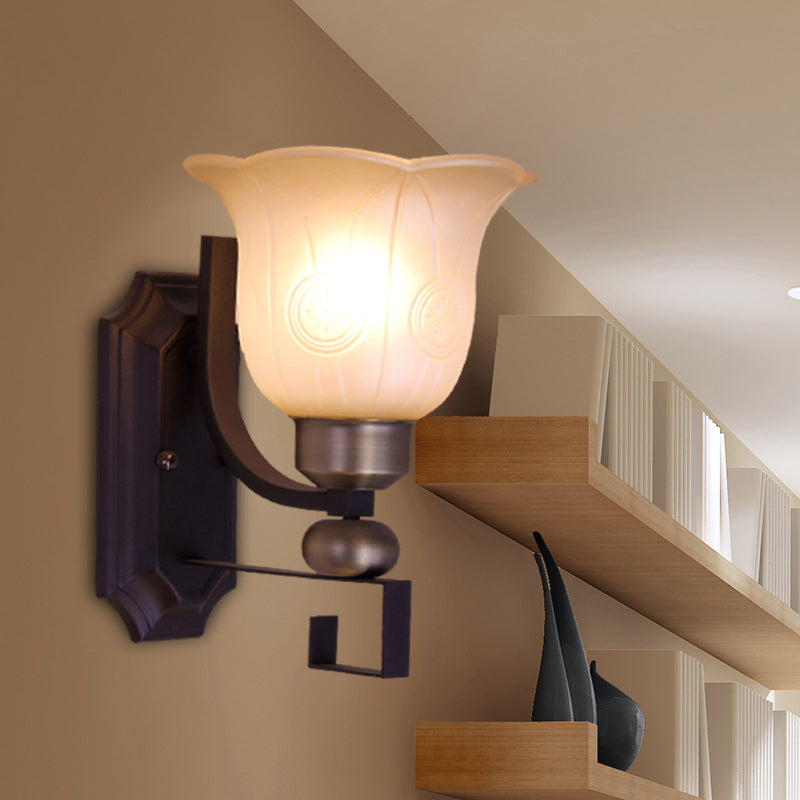 Traditional Frosted Glass Wall Sconce With Black Finish - Perfect For Bedroom Lighting!