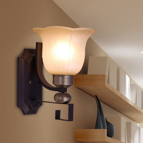 Traditional Frosted Glass Wall Sconce With Black Finish - Perfect For Bedroom Lighting!