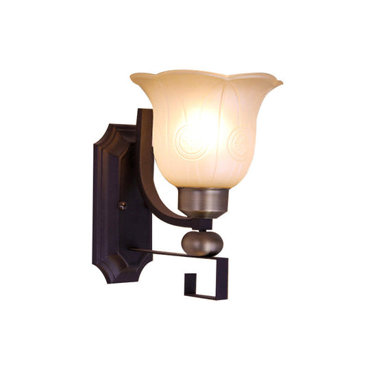 Traditional Frosted Glass Wall Sconce With Black Finish - Perfect For Bedroom Lighting!