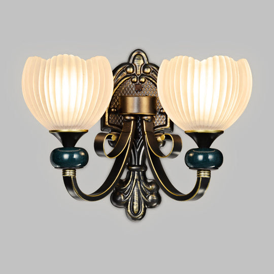 Traditional Ribbed Glass Brass Bud Wall Sconce Lighting Fixture- 1/2-Head Living Room Lamp