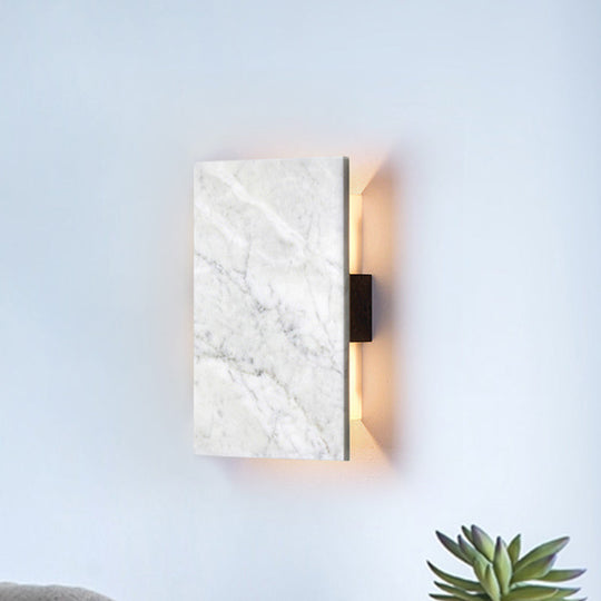 Grey Wall Sconce With Rectangle Marble Shade - 2 Lights Bedside Mounted Lamp