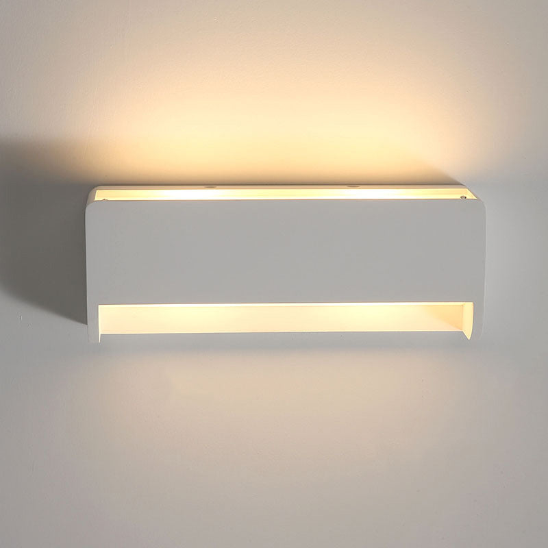 Modern Led Wall Sconce Lamp - White Finish Bedside Lighting With Rectangle Gypsum Shade