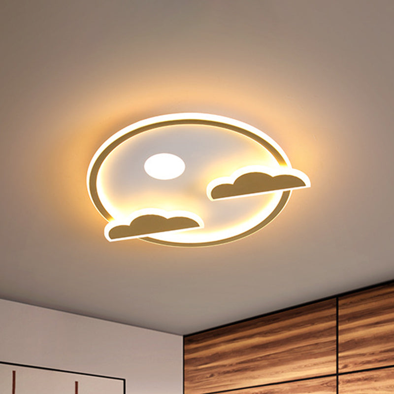 Acrylic Cloud And Moon Nordic Led Gold Ceiling Light With White/Warm Glow