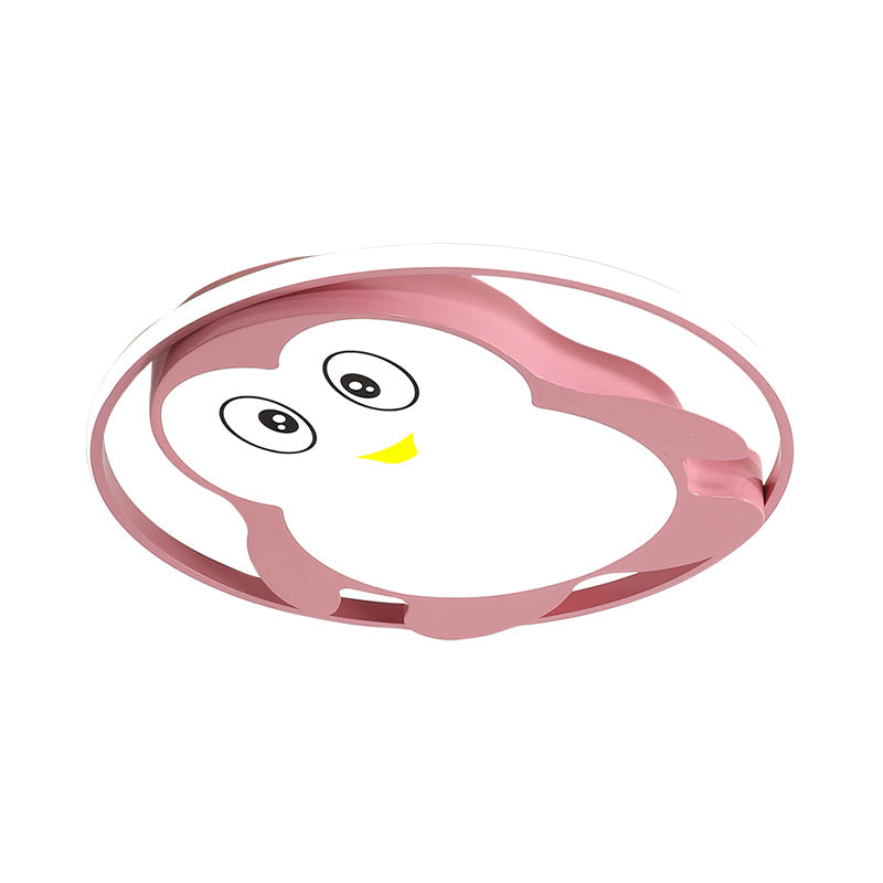 Penguin Led Acrylic Flushmount Ceiling Fixture For Kids’ Bedroom - Pink/Blue Finish