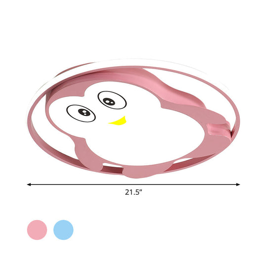 Penguin Led Acrylic Flushmount Ceiling Fixture For Kids’ Bedroom - Pink/Blue Finish