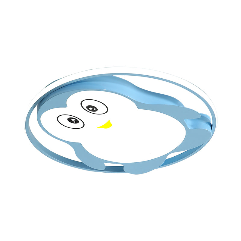Penguin Led Acrylic Flushmount Ceiling Fixture For Kids’ Bedroom - Pink/Blue Finish