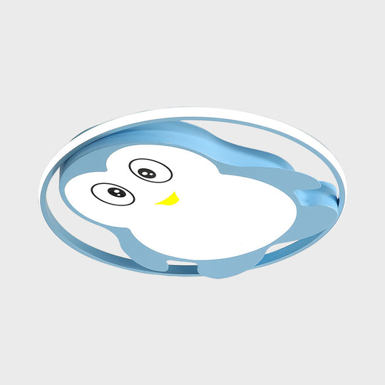 Penguin Led Acrylic Flushmount Ceiling Fixture For Kids’ Bedroom - Pink/Blue Finish