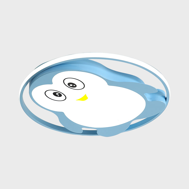 Penguin Led Acrylic Flushmount Ceiling Fixture For Kids Bedroom - Pink/Blue Finish