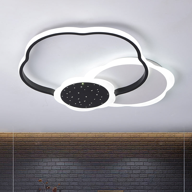 Nordic Led Acrylic Flush Mount Ceiling Lamp - Black/Pink Flower Design In Warm/White Light Black /
