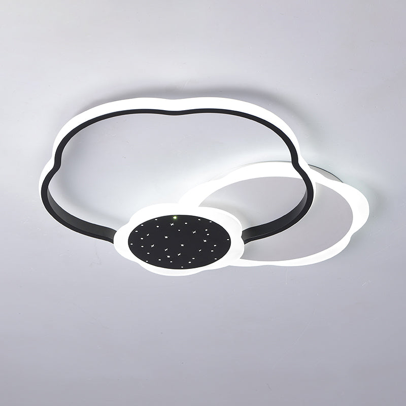 Nordic Led Acrylic Flush Mount Ceiling Lamp - Black/Pink Flower Design In Warm/White Light