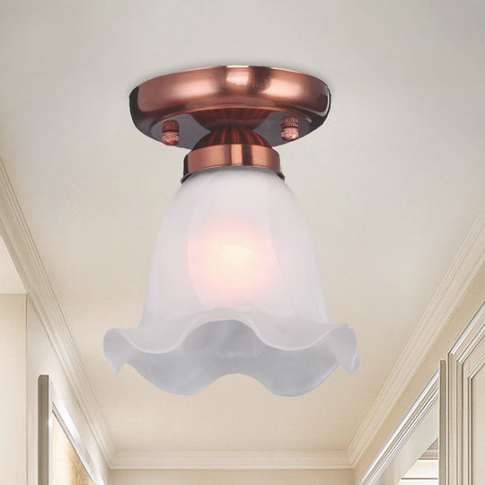 Traditional Scalloped Ceiling Light With Cream Glass And 1 Bulb In Bronze/Brass/Copper Flushmount