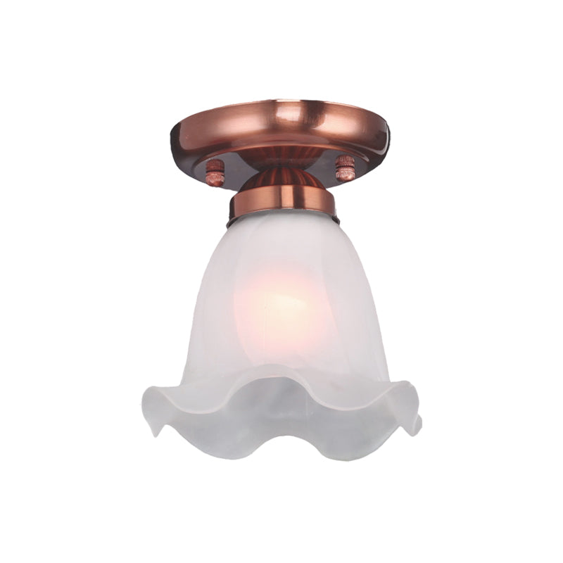 Traditional Scalloped Ceiling Light With Cream Glass And 1 Bulb In Bronze/Brass/Copper Flushmount