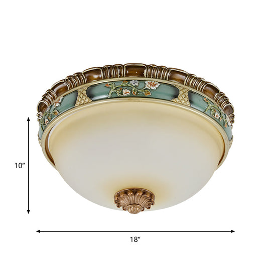 Peacock Green Dome Flush Mount Ceiling Lamp With Frosted Glass And 2/3/4 Heads