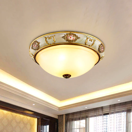 Opal Glass Brass Flush Mount Light With Rural Charm For Bedroom Ceiling