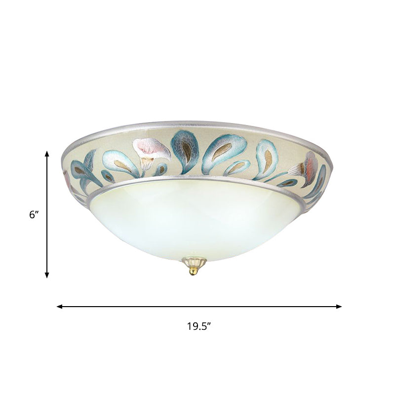 Frosted White Glass Ceiling Lamp - Rustic Traditional 3/4 Lights Flush Fixture For Living Room