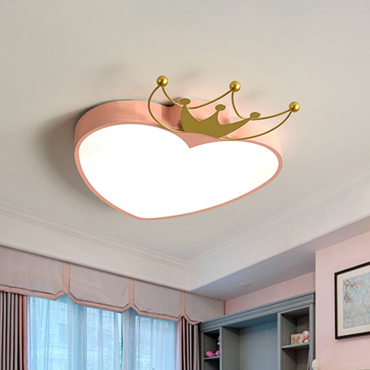 Kids Pink/White Apple Ceiling Mount Light With Crown Ornament - Led Acrylic Flush-Mount Fixture Pink