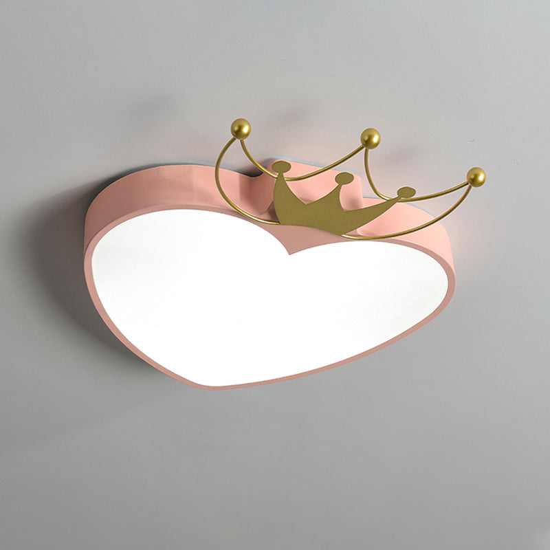 Kids’ Pink/White Apple Ceiling Mount Light With Crown Ornament - Led Acrylic Flush - Mount Fixture