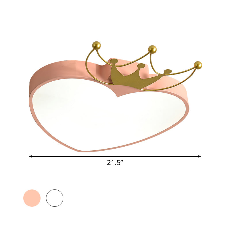 Kids’ Pink/White Apple Ceiling Mount Light With Crown Ornament - Led Acrylic Flush - Mount Fixture