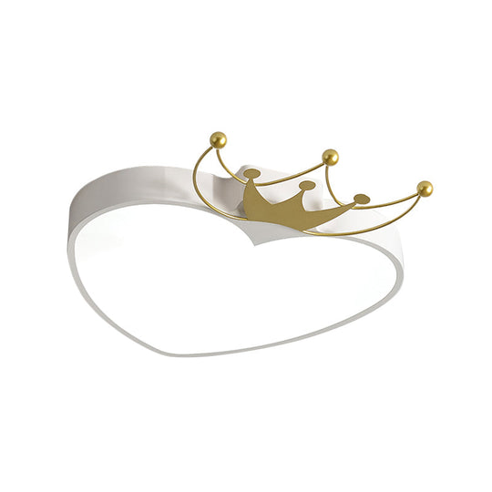 Kids Pink/White Apple Ceiling Mount Light With Crown Ornament - Led Acrylic Flush-Mount Fixture