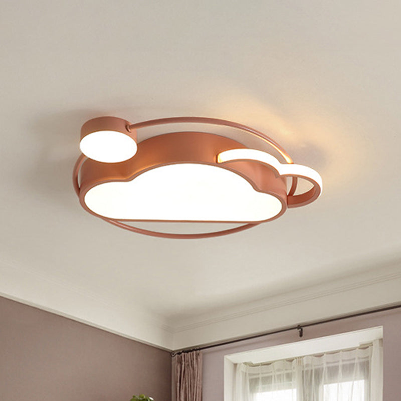 Iron Sun And Cloud Flushmount Cartoon Led Ceiling Light In Pink/Blue For Child’s Room Pink