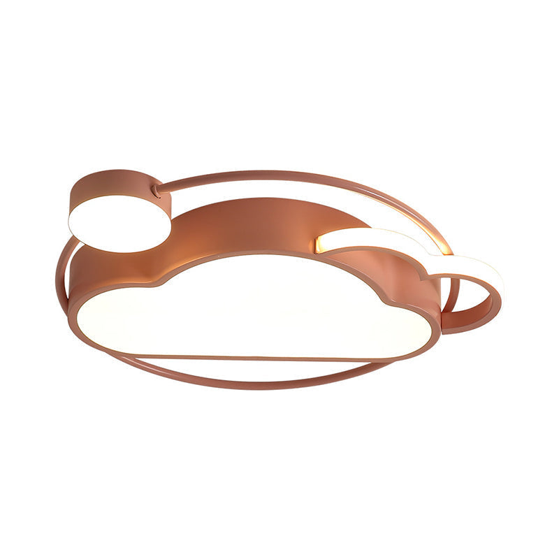 Iron Sun And Cloud Flushmount Cartoon Led Ceiling Light In Pink/Blue For Childs Room