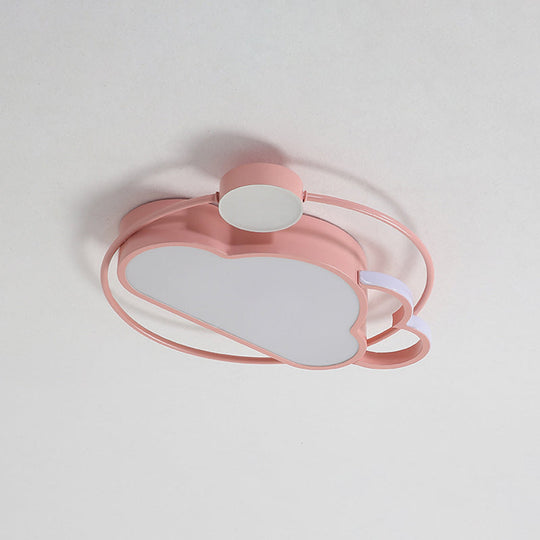 Iron Sun And Cloud Flushmount Cartoon Led Ceiling Light In Pink/Blue For Child’s Room