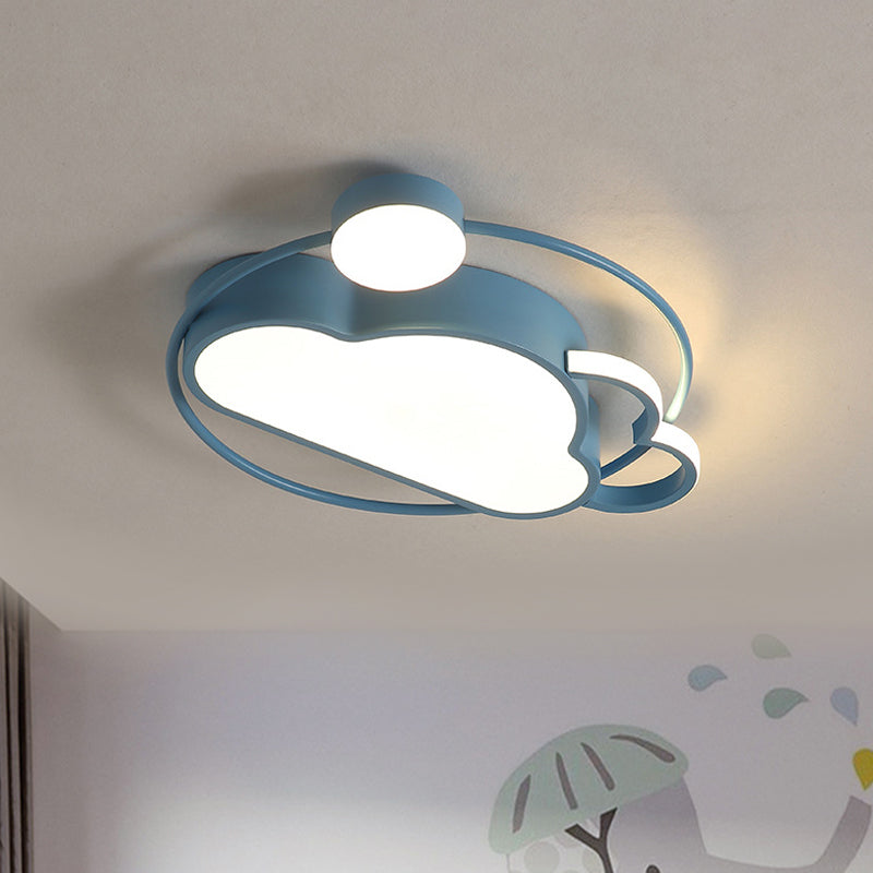 Iron Sun And Cloud Flushmount Cartoon Led Ceiling Light In Pink/Blue For Child’s Room Blue