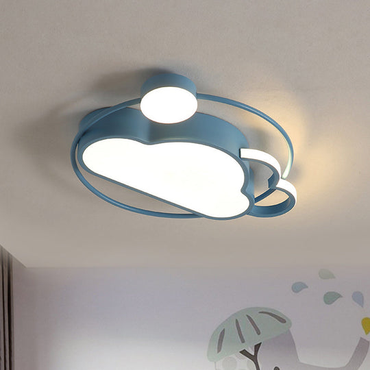 Iron Sun And Cloud Flushmount Cartoon Led Ceiling Light In Pink/Blue For Childs Room Blue