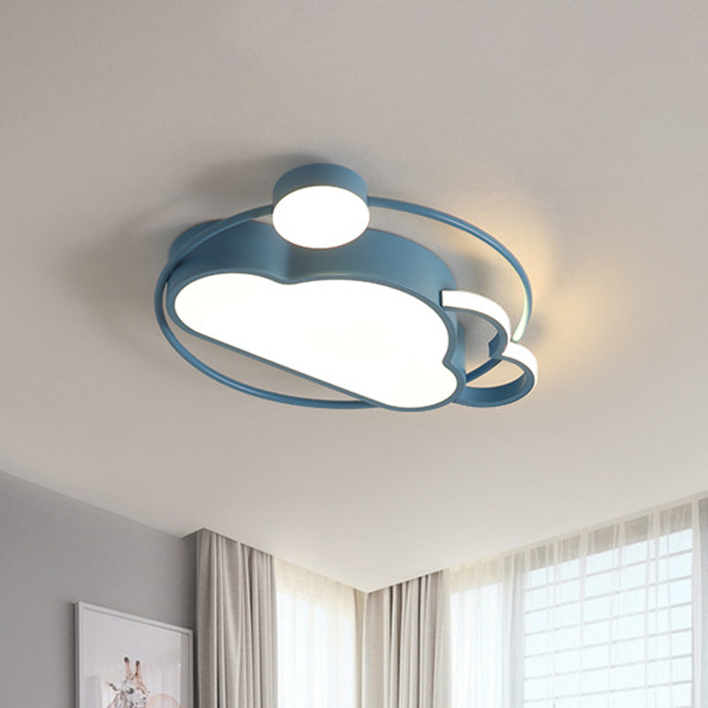Iron Sun And Cloud Flushmount Cartoon Led Ceiling Light In Pink/Blue For Childs Room