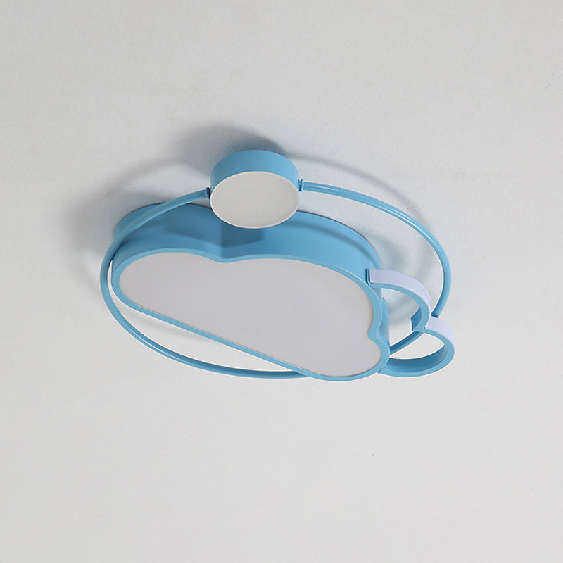 Iron Sun And Cloud Flushmount Cartoon Led Ceiling Light In Pink/Blue For Child’s Room