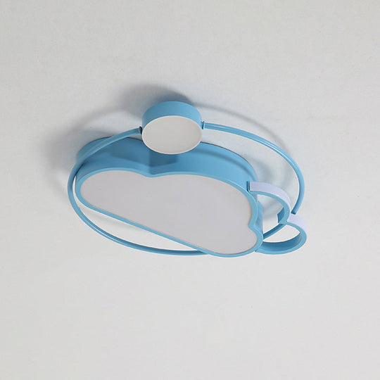 Iron Sun And Cloud Flushmount Cartoon Led Ceiling Light In Pink/Blue For Childs Room