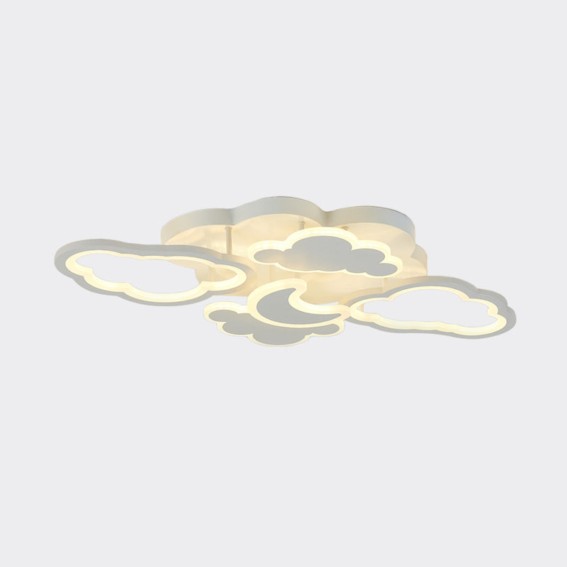 Kid’s Led Ceiling Light: Moonlit Starry Sky Semi Flush Mount For Bedroom - Pink/White