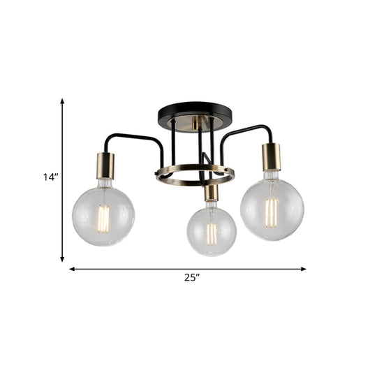 Vintage Black & Gold Semi - Flush Ceiling Lamp With Clear Glass - Ideal For Living Rooms (3/5 -