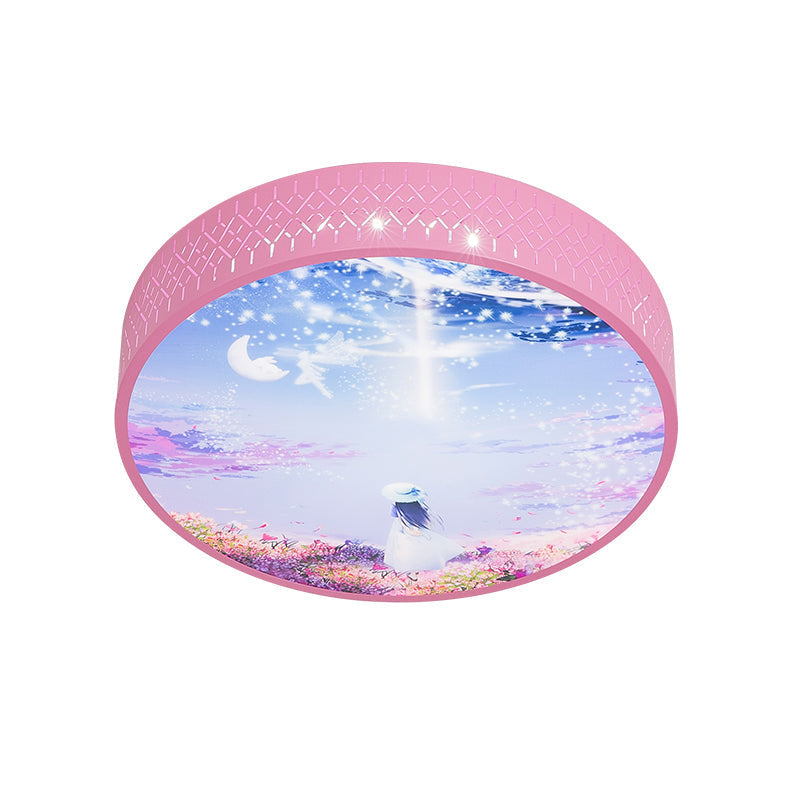 Led Flush - Mount Ceiling Light: Pink Girl Under Starry Sky Design With Acrylic Shade And Laser Cut