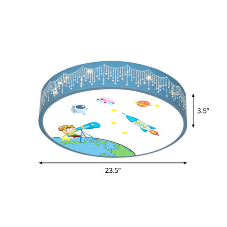 Kids Meteor Shower Rocket Pattern Ceiling Lamp - Blue Led Flush Mount Light