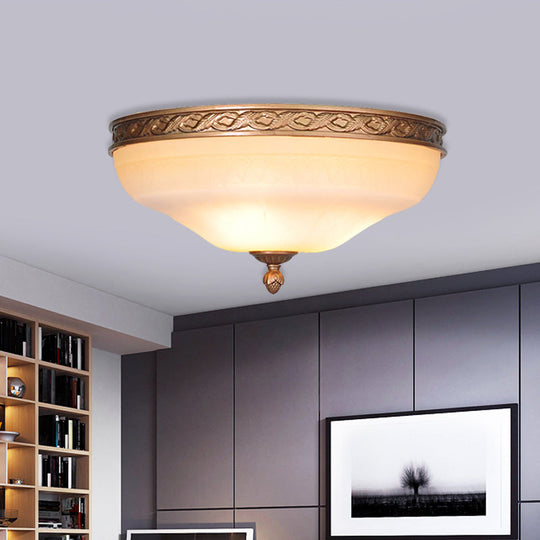 Country Bronze Flush Mount Ceiling Light With Frosted Glass And 3/5 Lights - 14’/16.5’/20’ Width