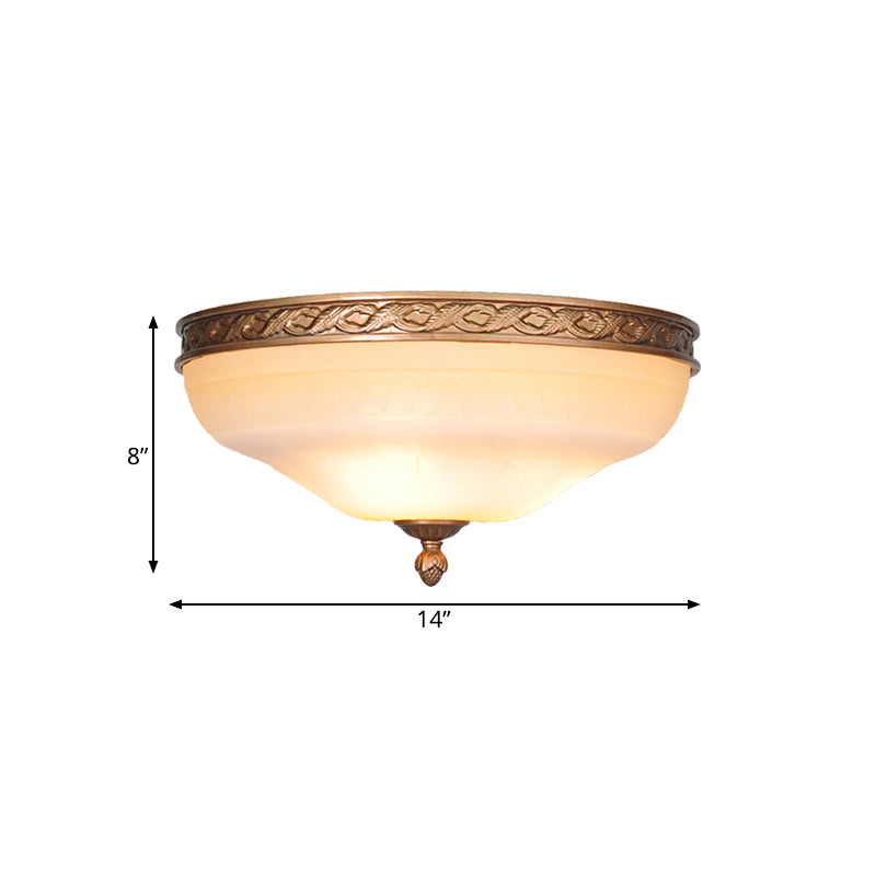 Country Bronze Flush Mount Ceiling Light With Frosted Glass And 3/5 Lights - 14’/16.5’/20’ Width