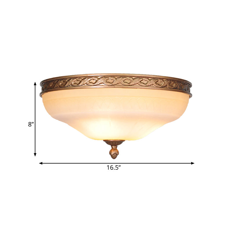 Country Bronze Flush Mount Ceiling Light With Frosted Glass And 3/5 Lights - 14/16.5/20 Width