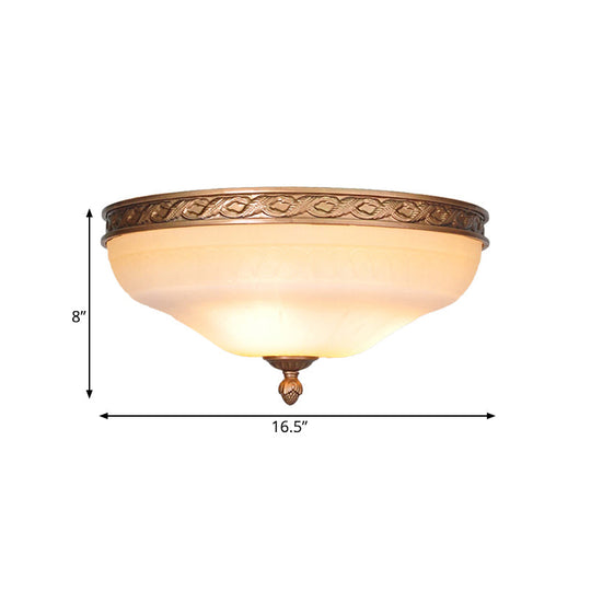 Country Bronze Flush Mount Ceiling Light With Frosted Glass And 3/5 Lights - 14/16.5/20 Width