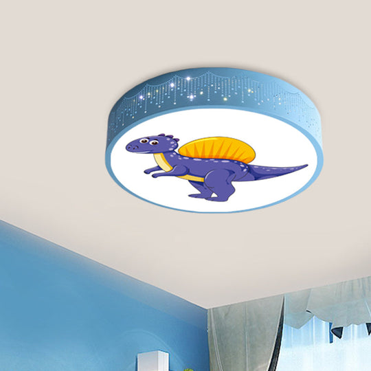 Iron Led Flush Mount Ceiling Light With Dinosaur Pattern In Red/Blue/Green