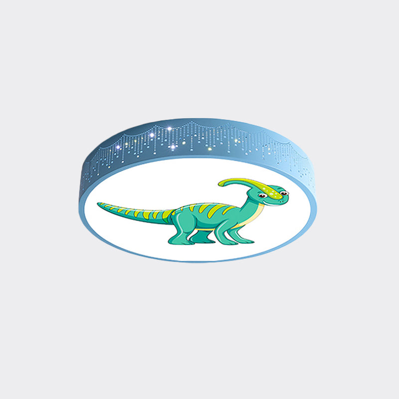 Iron Led Flush Mount Ceiling Light With Dinosaur Pattern In Red/Blue/Green